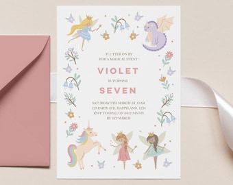 Editable Fairy, Unicorn And Dragon Invitation, Girls Mythical Creature Invitation Template, Girls Dragon Invite, Fairy Invitation Template