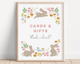 Editable Bunny Party Sign, Digital Rabbit Sign Template, Cute Bunnies And Flowers, Some Bunny Birthday Printable, Field Of Bunnies