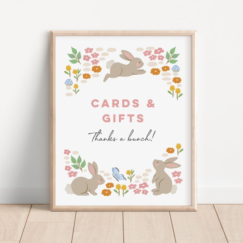 Editable Bunny Party Sign, Digital Rabbit Sign Template, Cute Bunnies And Flowers, Some Bunny Birthday Printable, Field Of Bunnies image 1