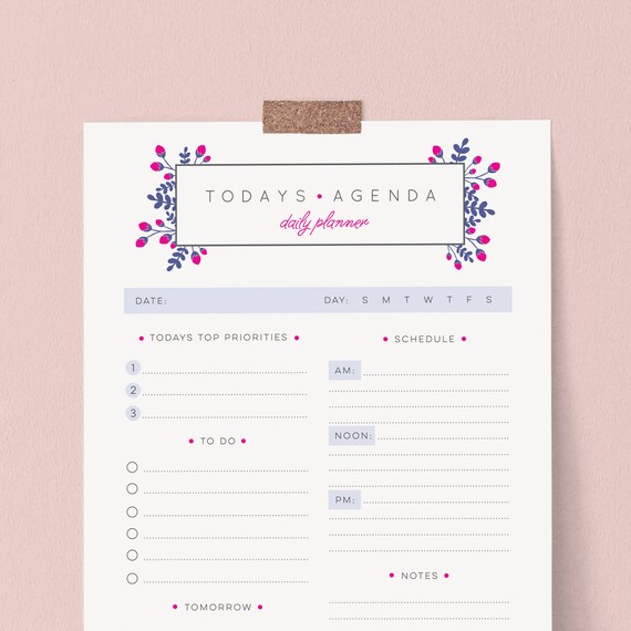 Pretty daily planner in A4 and US Letter in purple and hot pink // Instant download // Daily Organizer / organiser for you to print!