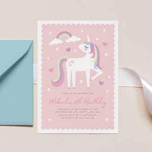 Pink Rainbow Unicorn Invitation, Magical Unicorn Party Invite, Girls Invitation template, Rainbow unicorn Printable, Rainbow Unicorn 689