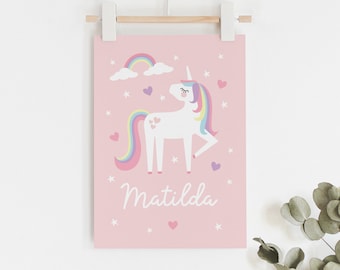 Unicorn and Rainbow Name Print for baby girl, Girls Name Print, Baby Girl Gift, Girls Nursery Art, Pastel Girls Decor, Premium Printed Art