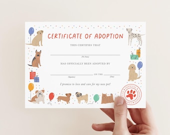 Boys Dog Adoption Certificate: Puppy Party Game (Instant Download) Paw-ty Pups 768