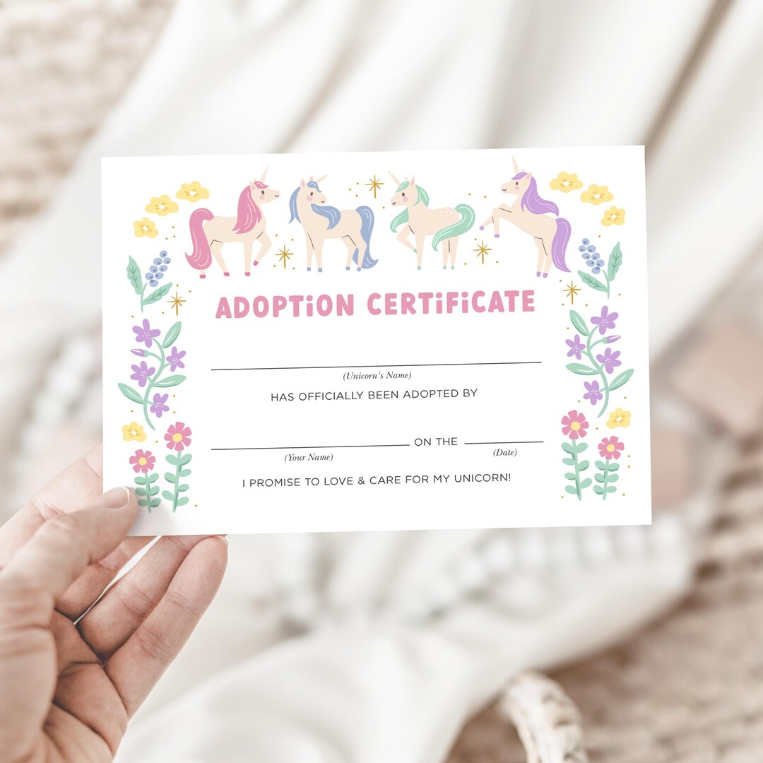 Colourful Rainbow Unicorn Adoption Certificate Download: Girls Editable ...