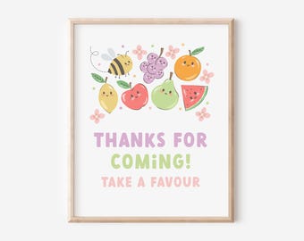 Editable Fruit Party Sign, Cute Fruit With Faces, Two-tti Frutti Party, Girls Fruit Sign Template, Berry Sweet Party Sign, Tutti Frutti