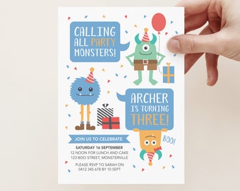 Boys Monster birthday Invitation, Boys 2nd, 3rd, 4th, 5th, 6th Birthday Party Invitation, Digital monster Invitation, Alien Party Invitation