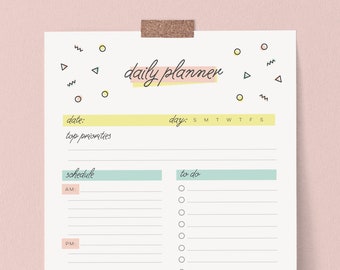 Digital Daily Planner Pages in A4 and US Letter, 1980's inspired organiser pages, Daily organizer printable files in JPEG and PDF