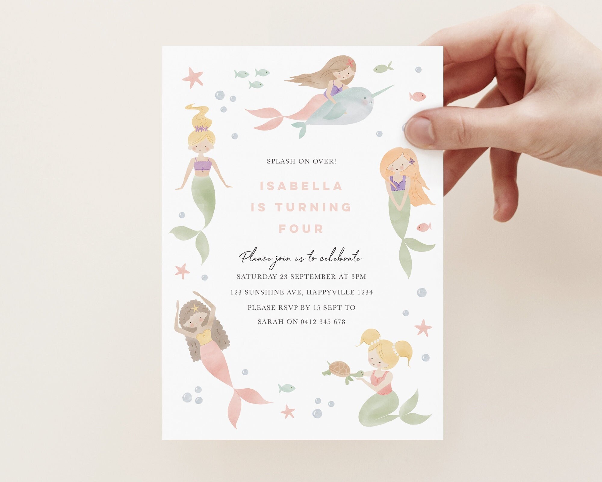 Mermaid Invitation Template Pool Party Invitation Mermaid - Etsy
