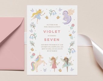 Editable Fairy Unicorn Dragon Invitation Template: Girls Mythical Party (Digital File)