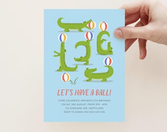 Crocodile Birthday Invitation Template: Boys Alligator Party (Editable Invite) Alligator 678