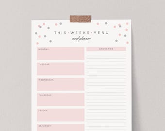 Weekly Meal Planner and grocery list in A4 and US Letter // Instant download // Weekly Organizer for you to Print again and again!
