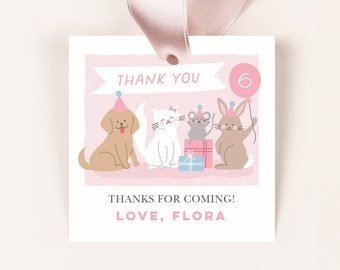 Cute Cat Party Thank You Tags, Editable Cat Favour Tags, Dog Party Favour Tag Template, Girls Party Animal Tags, Calling All Party Animals