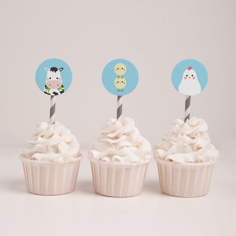 Farm Animal Cupcake Toppers / DIY Round Cupcake Toppers / Etsy
