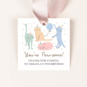 Editable Cat Thank You Tags, Cat Birthday Tag Template, Digital Cat Favour Tag, Cute Cat Party Printables, Rainbow Cat, Party Kitties 908