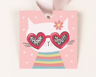 Süße Katze Danke Tags, Sofortiger Download Katze Favor Tags, Katze Geburtstag Party Tags, druckbare Katzenparty Tags, Lets Party Kitty 340