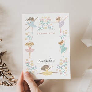 Bewerkbare ballerina dank u kaart, ballet partij dank u, dans partij dank u, ballerina partij printables, meisjes gepersonaliseerd briefpapier