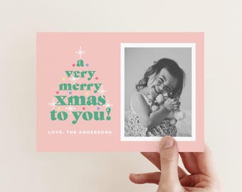 Editable Christmas Photo Card: Colorful Xmas Tree Design (Digital)