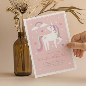 Pink Rainbow Unicorn Invitation, Magical Unicorn Party Invite, Girls Invitation template, Rainbow unicorn Printable, Rainbow Unicorn 689 image 5