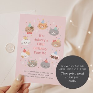 Cute Cat Invitation Template, Editable Kitten Invitation, Girls Cat Party, Digital Cat Invitation, Corjl Invitation, Party Kitties 842 image 5