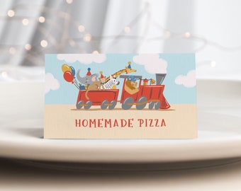 Editable Train Place Cards, Train Themed Food Tent Cards, Train Party Printables, Animals Riding Train Matching Party Items, Party Express