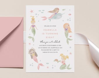 Mermaid Invitation Template, Pool Party Invitation, Mermaid and Narwhal Invitation, Digital Mermaid Invitation, Editable Mermaid Party 151