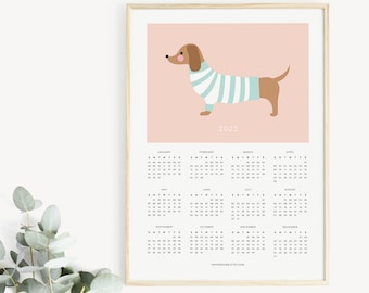 Cute 2024 dachshund Calendar, A3 or A4 dachshund calendar for dog lover, cute puppy wearing jumper, sausage dog call calendar