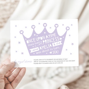 Girl&#39;s Princess Crown Invitation, Any age printable invitation, Once upon a time princess invitation, fairy tale birthday invitation