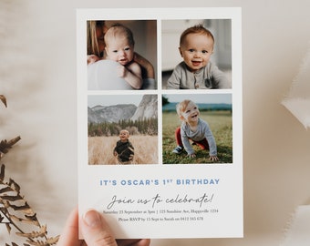 Boys 1st Birthday invitation template, Minimalist first birthday invitation, editable photo 1st birthday invite, Minimalist photo 125