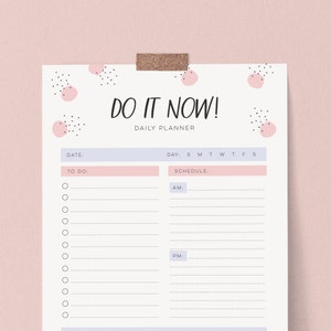 Lista de tarefas fofa e planejador diário em A4 e US Letter em rosa e roxo // Download instantâneo // artigos de papelaria lindos e fofos