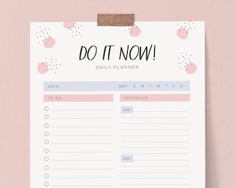 Cute to do list and schedule daily planner in A4 and US Letter in pink and purple // Instant download // pretty and cute stationery