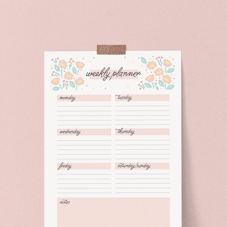 A4 Floral Weekly Planner, Instant Download Organiser to Print Yourself ...