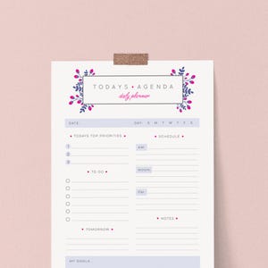 Pretty daily planner in A4 and US Letter in purple and hot pink // Instant download // Daily Organizer / organiser for you to print! image 1
