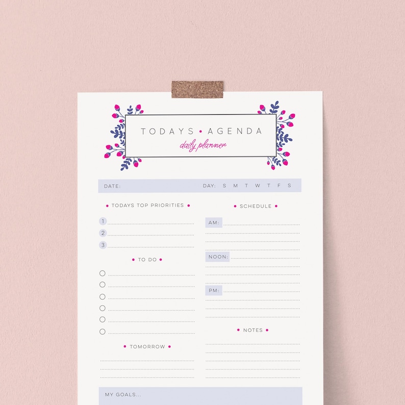 Pretty daily planner in A4 and US Letter in purple and hot pink // Instant download // Daily Organizer / organiser for you to print! image 1