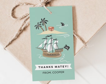 Pirate Party Favour Tags, Pirate Ship Thank You Tags, Editable Pirate Tags, Boys Pirate Party Printables, Pirate Tag Template, Edit On Corjl