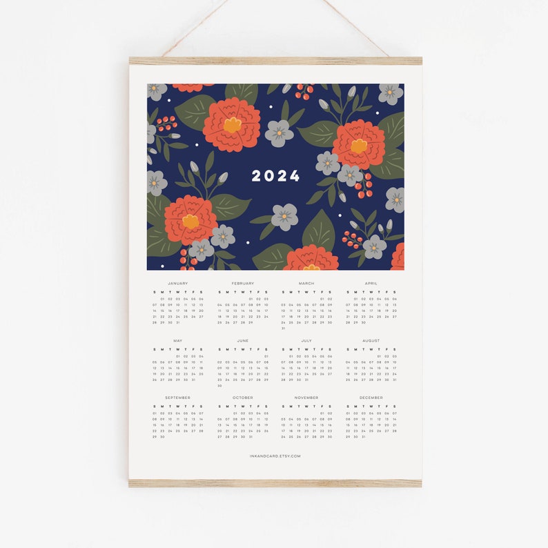 Calendrier mural floral 2024, fleurs peintes lumineuses et belles, calendrier daffiches de fleurs, calendrier coloré 2024, calendrier moderne 2024 image 2