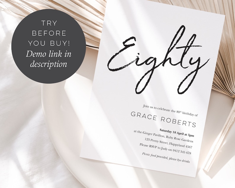 Editable 80th Birthday Invitation With Photo's Modern - Etsy