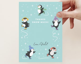 Personalised Penguin Thank You Cards, Penguin Birthday Party, Personalised Penguin Stationery, Winter Birthday Party, Penguin Party 345