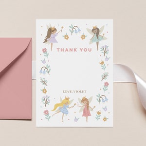 Fee Danke Hinweis, personalisierte Fee Briefpapier, Fee Party Danke, bearbeitbares Dankeschön, Feenparty druckbar, Feenprinzessin 123