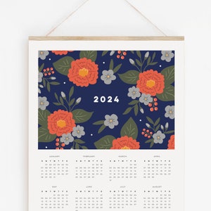 Calendrier mural floral 2024, fleurs peintes lumineuses et belles, calendrier daffiches de fleurs, calendrier coloré 2024, calendrier moderne 2024 image 1