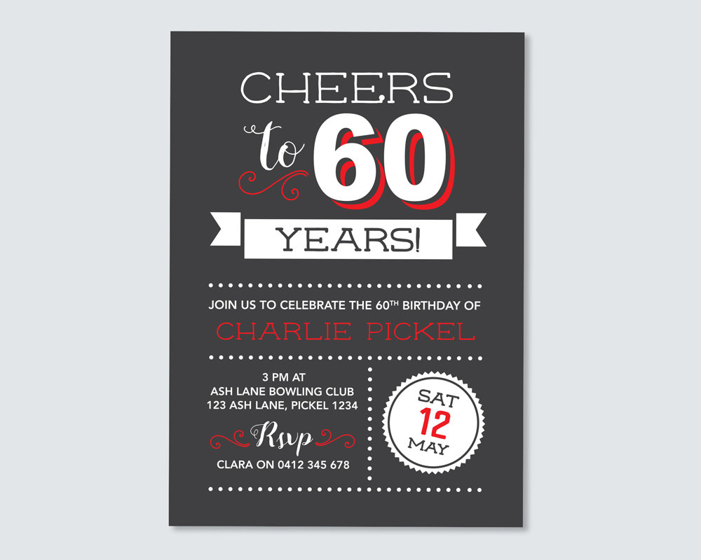 cheers to 60 years 60th birthday invitation for any age sixtieth
