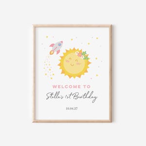 First Trip Around the Sun Welcome Sign, Cute Sun 1st Birthday Party Sign, Girls Space Theme Birthday Party, Editable 1st Birthday Party Sign