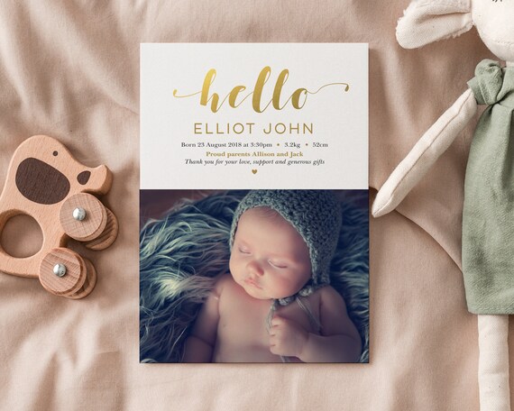 Baby Boy Geburt Ankundigung In Goldfolie Digitale Datei Etsy