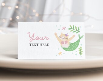 Editable Purrmaid Place Cards, Cat Mermaid Place Cards, Under The Sea Party Place Cards, Mermaid Food Tents, Girls Cat Birthday Party