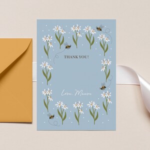 Editable Daisy Thank You Card, Bee Party Thank You Card, White And Yellow Daisy Birthday Party, Daisy Digital Thank You Card, Daisy 3307