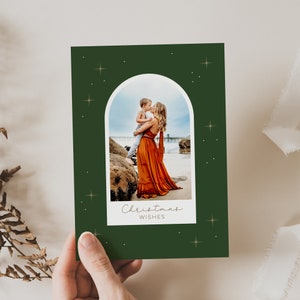 Kerstster fotokaart, bewerkbare kerstkaart met foto's, boog kerstkaart, foto kerstkaartsjabloon, moderne digitale kerstkaart