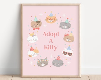 Cat Birthday Party Sign, Girls Kitty Birthday Sign, Cat Sign Template, Editable Cat Sign, Adopt A Kitty Sign, Cute Cat, Party Kitties 842