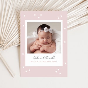 Girls Birth Announcement Template, Editable Birth Announcement, Sweet Heart Digital Announcement, Girls Cute Newborn Announcement, Baby Girl