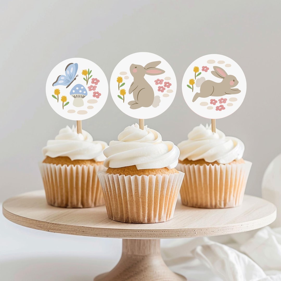 Bunny Rabbit Cupcake Toppers: Printable Birthday Party Decor (digital ...