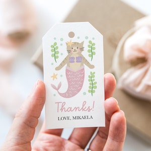 Katzen-Meerjungfrau-Favor-Tags, Katzen-Tag, Meerjungfrau-Dankeschön-Tags, bearbeitbare Favor Tags, digitale Purrmaid Tags, Mer-Cat Tags, Purrmaid, Meowmaid