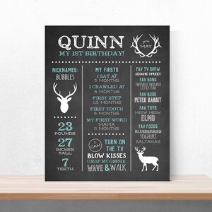 Boys Milestone Birthday Sign / little buck 1st birthday chalkboard sign / Antlers milestone poster for boys birthday / birthday chalkboard